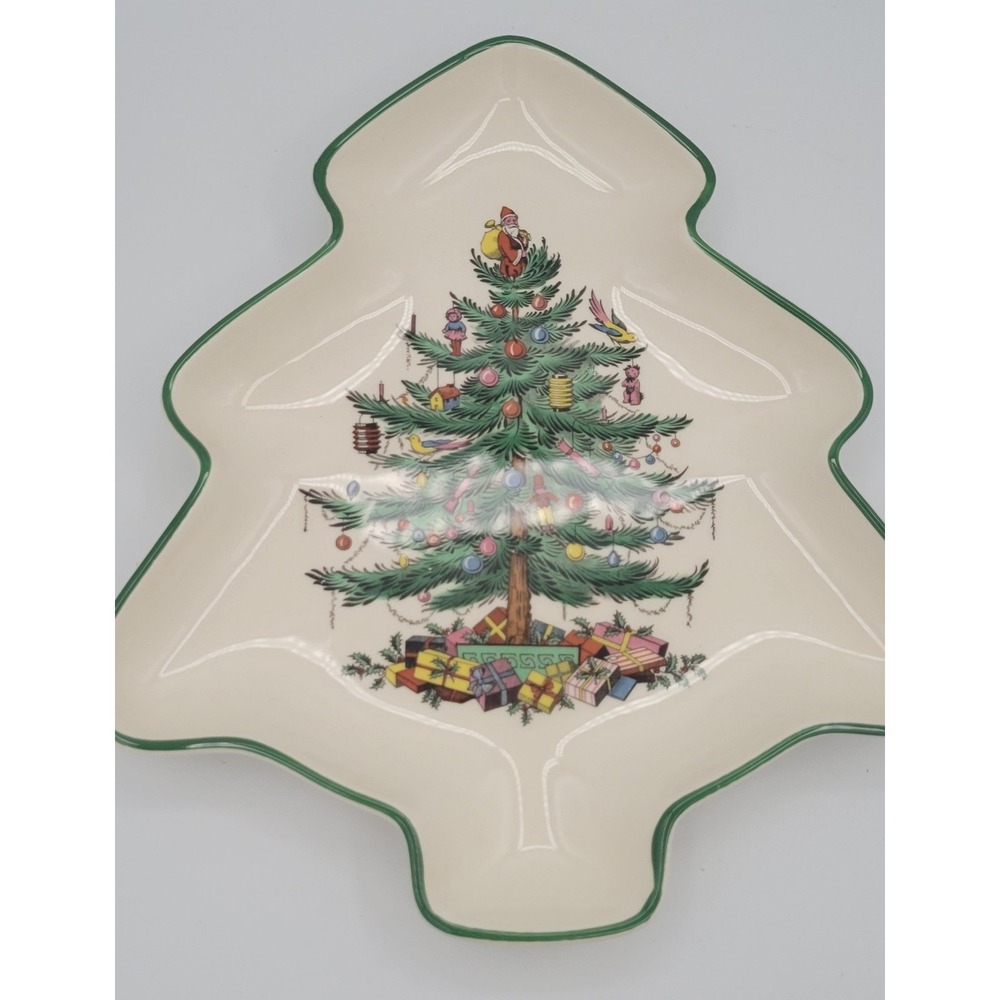 Spode Large Xmas Tree Holiday Tree Shaped Dish Festive Vintage England S3324